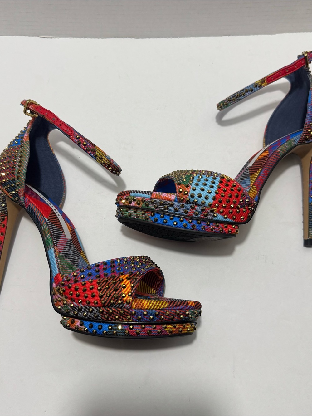 Gianni Bini Multicolor Studded Plaid Platform Heels - Picture 3 of 8